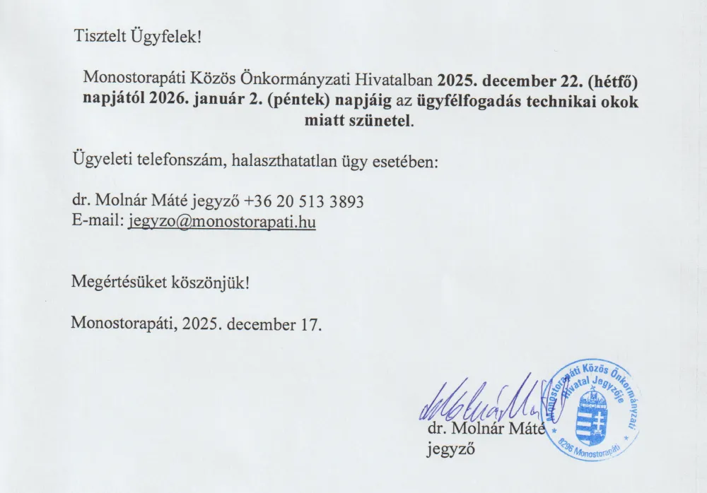 Tajekoztato Ugyfelfogadasrol 2025 December