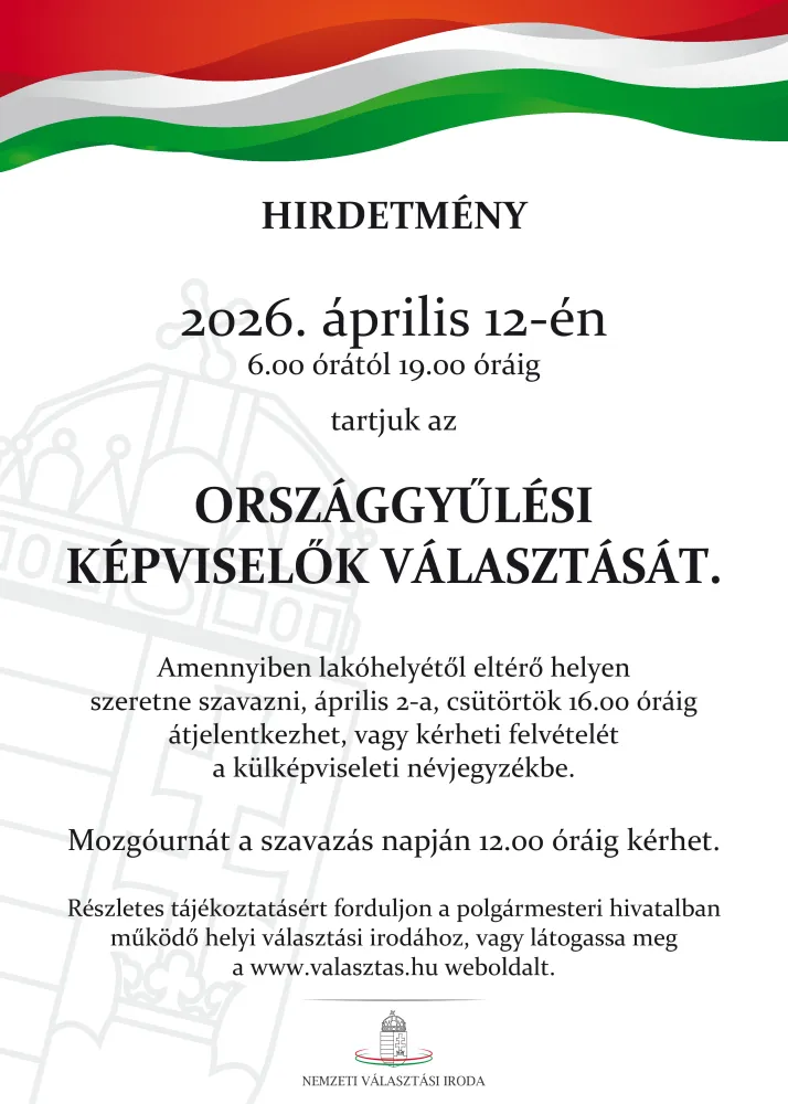 Hirdetmeny Orszaggyulesi Kepviselok Valasztasa 20260412